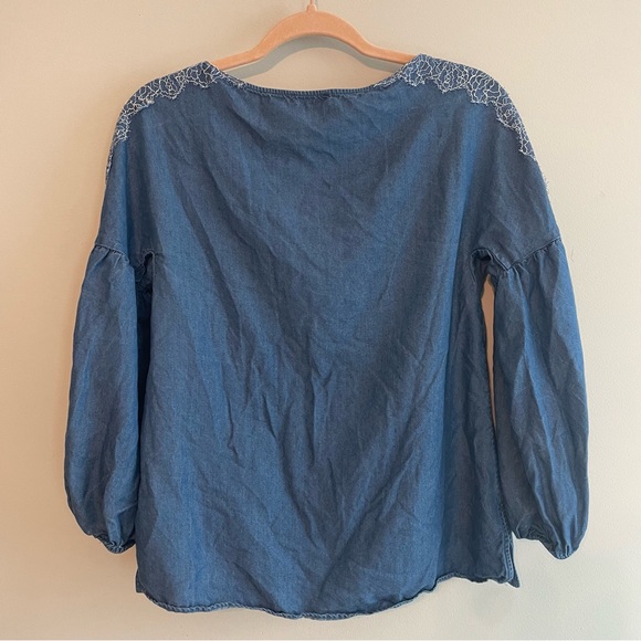 MASSIMO DUTTI Chambray Lace Balloon Sleeve Blouse - Blue Size 4 - Picture 9 of 12